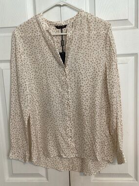 Madison Soft Cream Animal-Print Button V-Neck Blouse